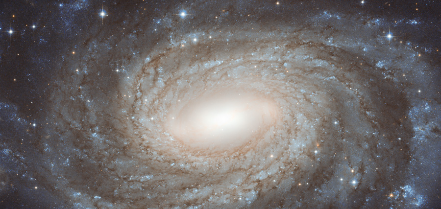 In der Bildmitte ist das Zentrum der Galaxie NGC 6384 im Sternbild Schlangenträger, es hat einen schwach ausgeprägten Balken und ist von eng gewundenen Spiralarmen umgeben.